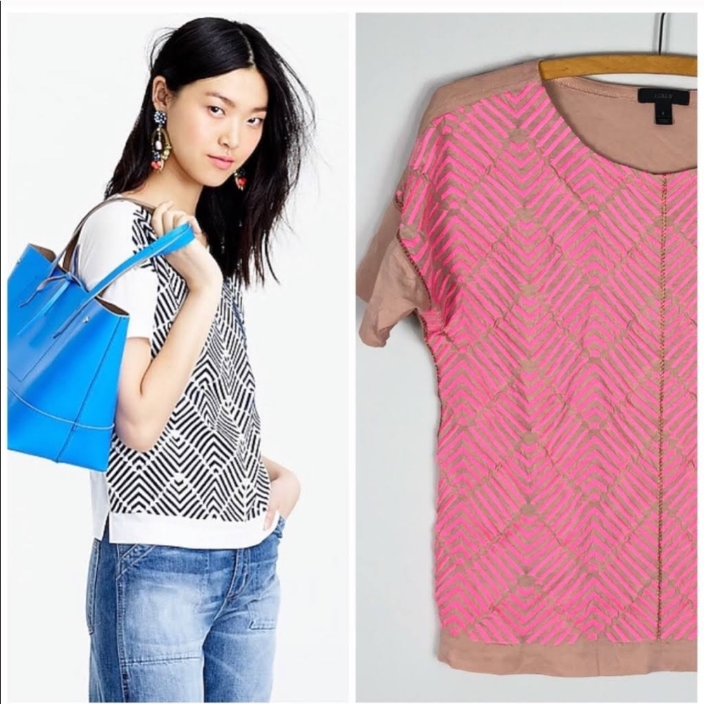 J. Crew Embroidered Herringbone T Shirt in Pale Petal Azalea